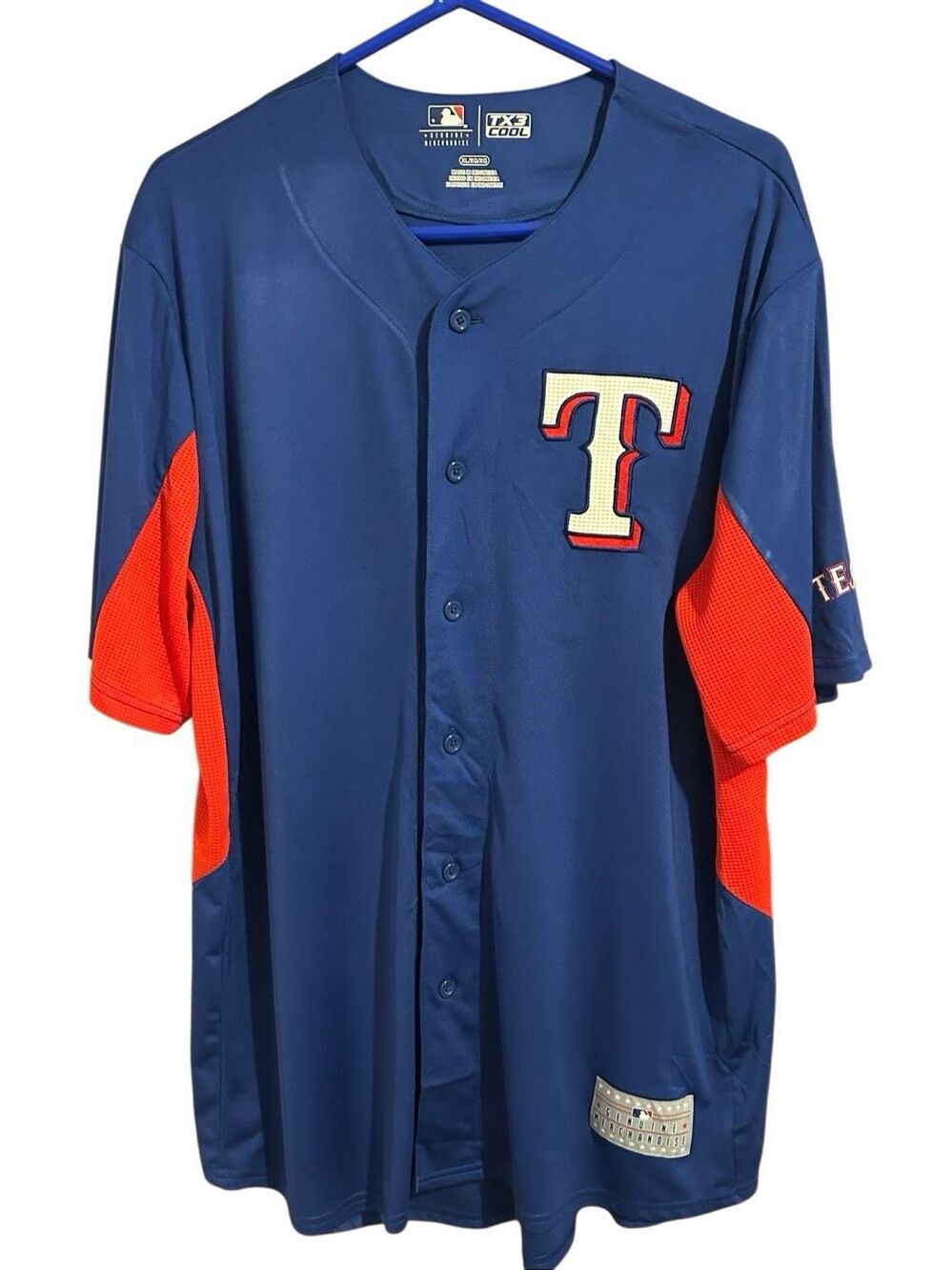 MLB Texas Rangers Jersey Men XL Blue TX3 Cool Genuine Merchandise Button Front A